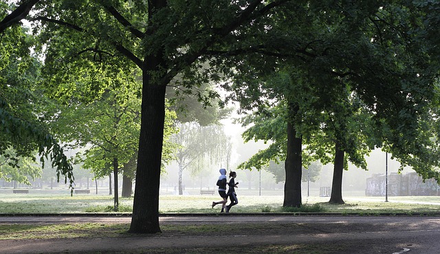 dvojice běžící v parku